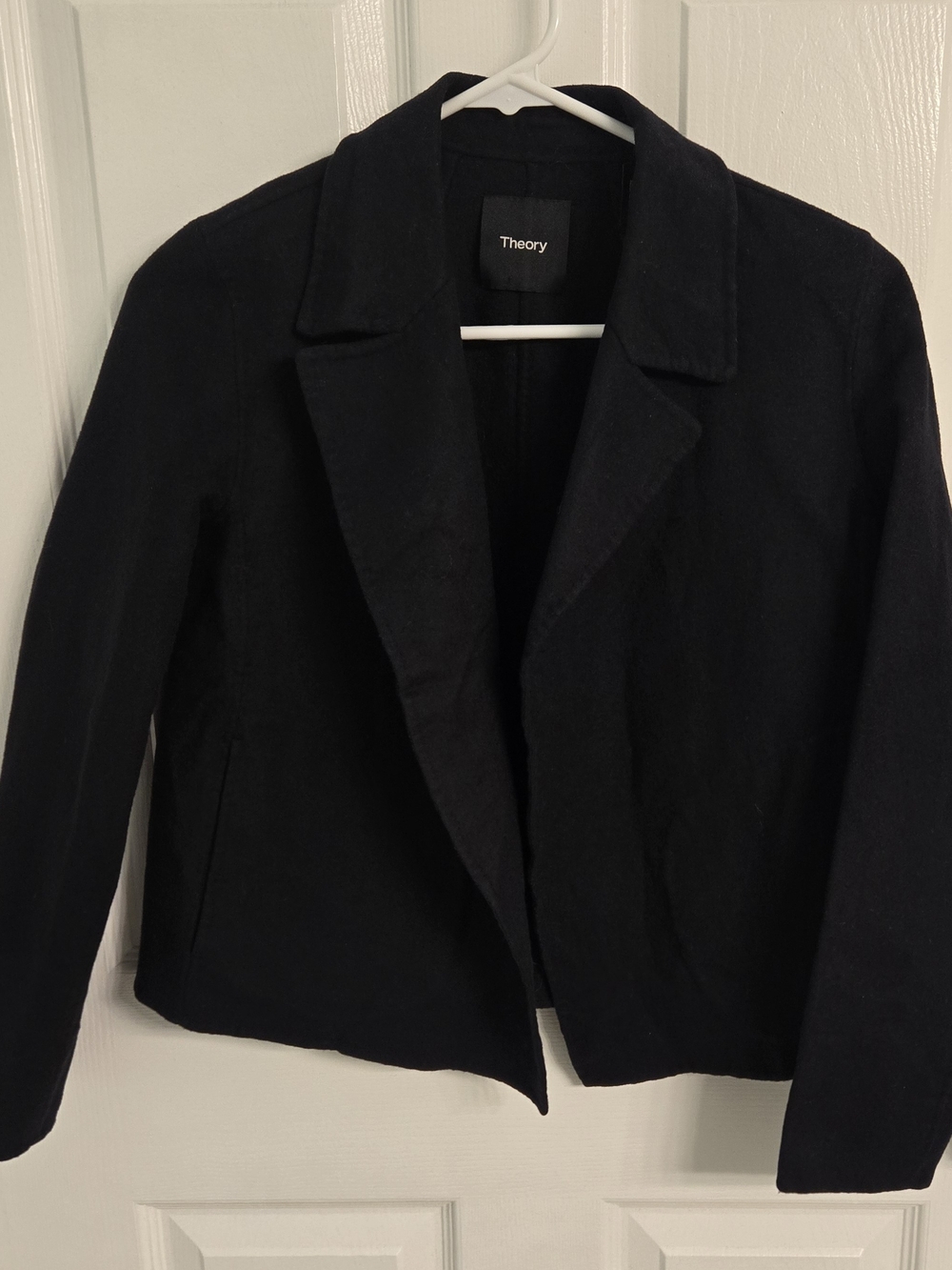 Theory Black Cropped Blazer Jacket Size P Small Minimalist Open Front